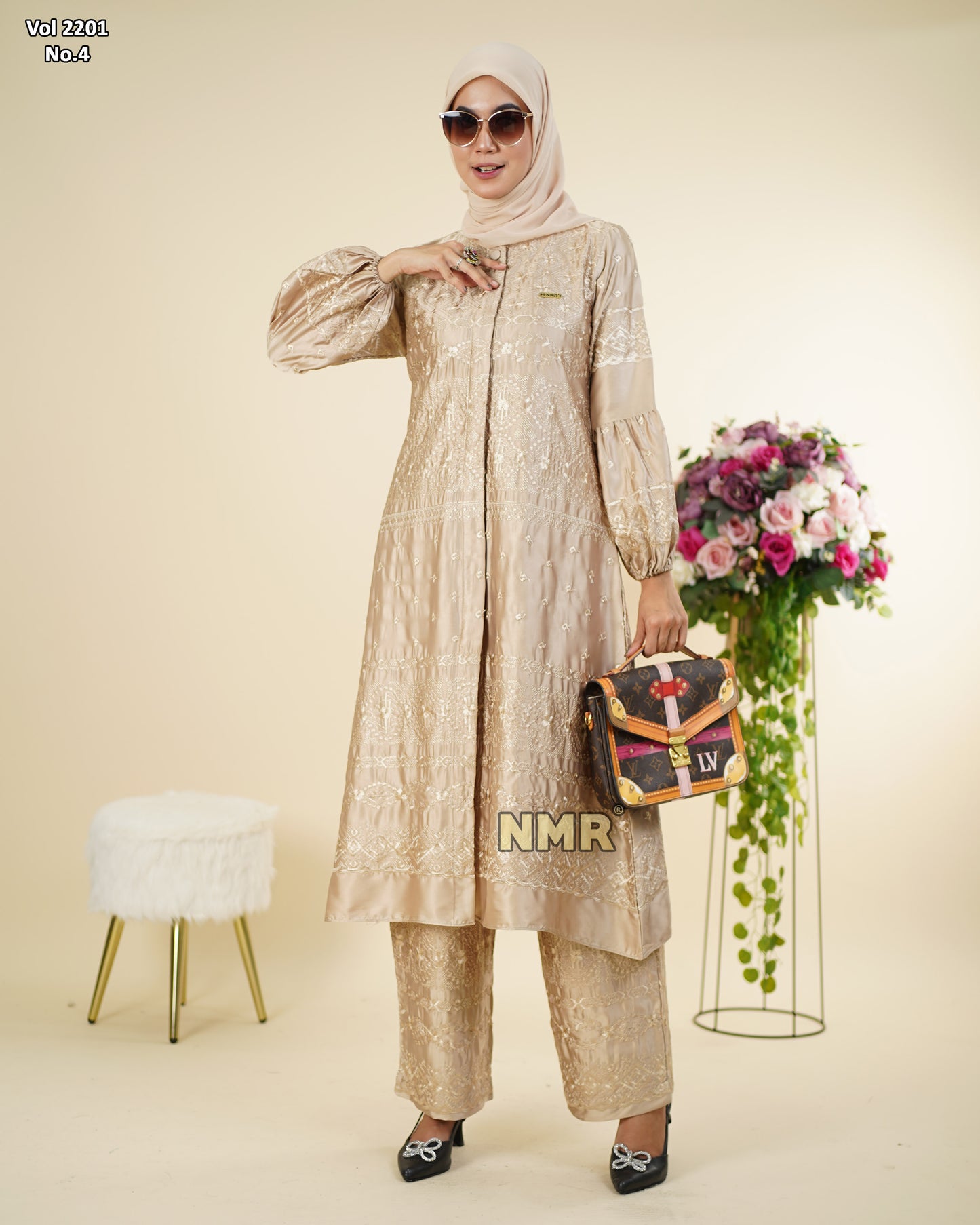 NMR Setelan Celana Tunik Armn Silk Bordir Vol 2201-4