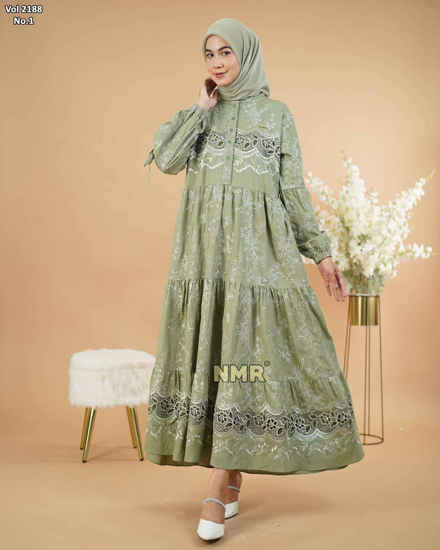 NMR Midi Dress Polo Linen Chemical Bordir Vol 2188-1