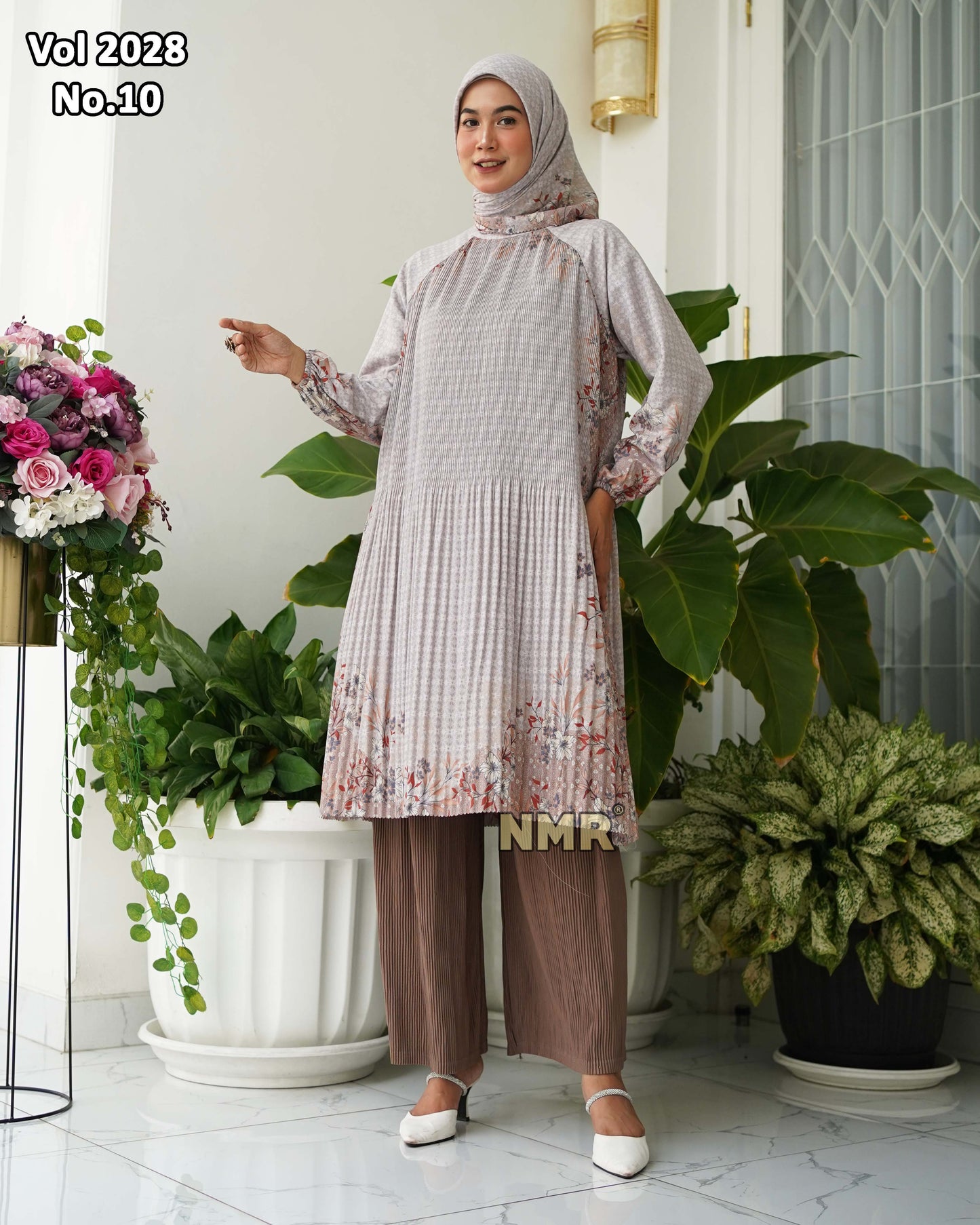 NMR Setelan Celana Kulot Tunik Katun Paris Plisket Vol 2028-10 ( Inc Hijab)