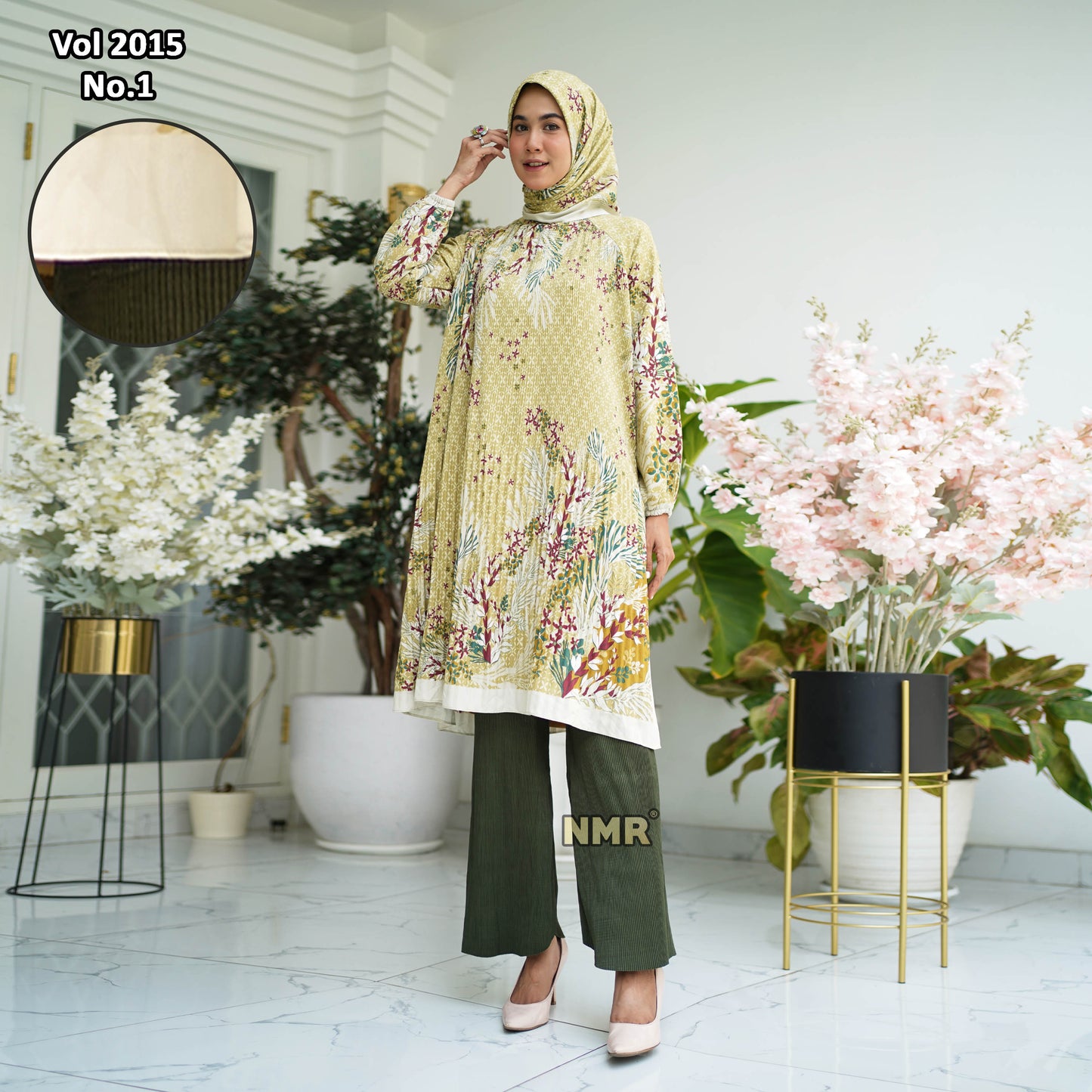 NMR Setelan Celana Kulot Tunik Katun Paris Plisket Vol 2015-1 ( Inc Hijab)
