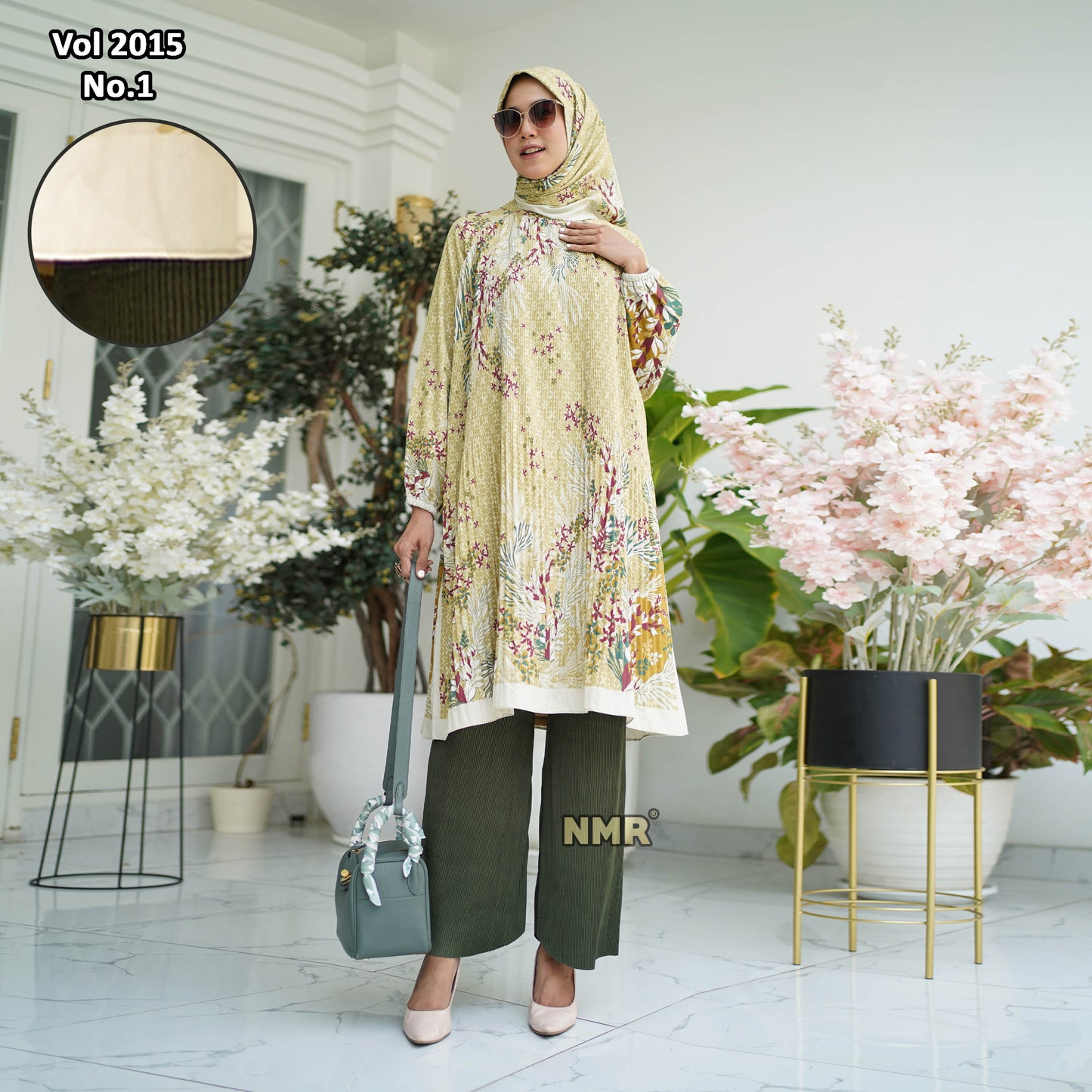 NMR Setelan Celana Kulot Tunik Katun Paris Plisket Vol 2015-1 ( Inc Hijab)