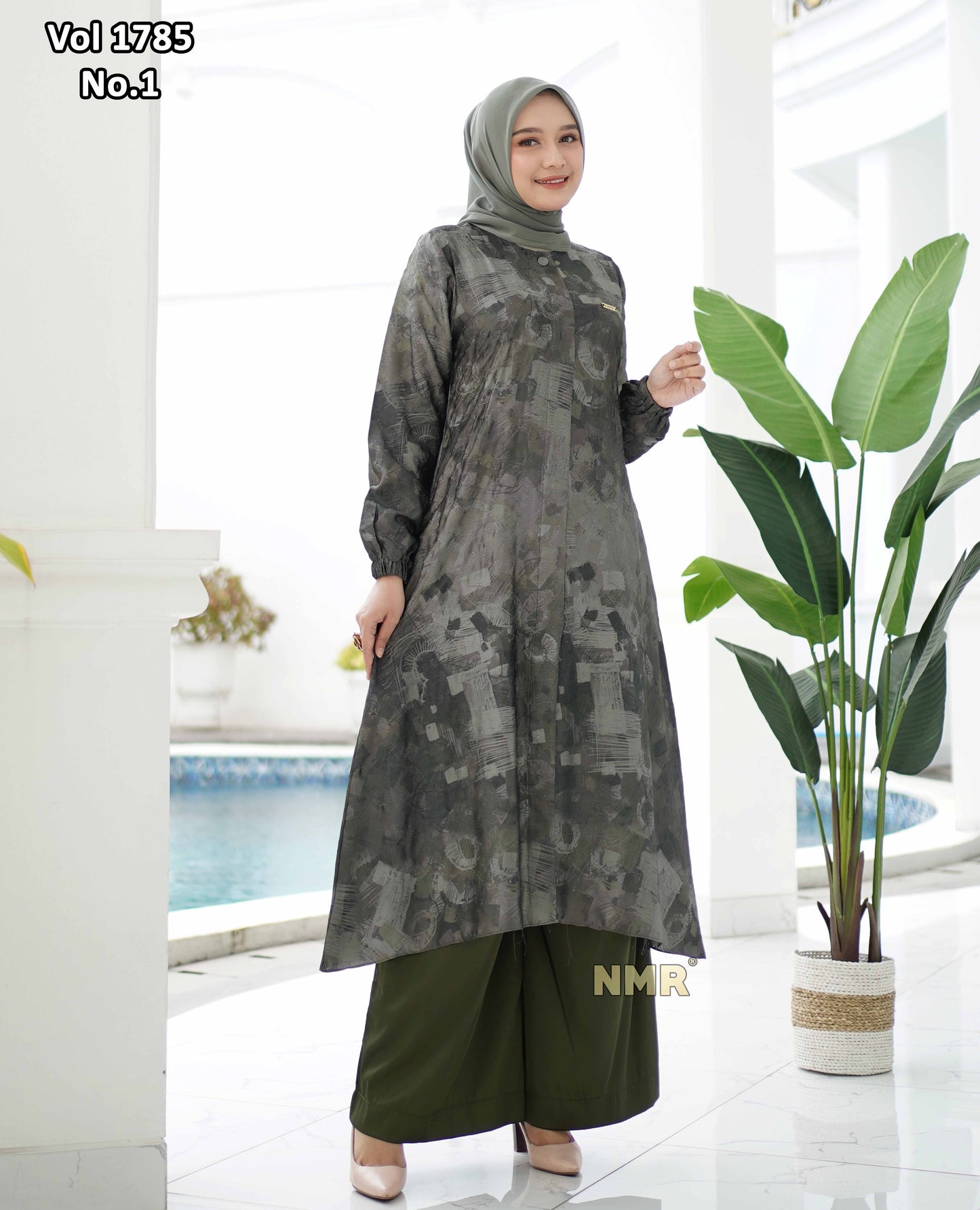 NMR Setelan Kulot Silk Tunik Hermss Bordir Vol 1785-1