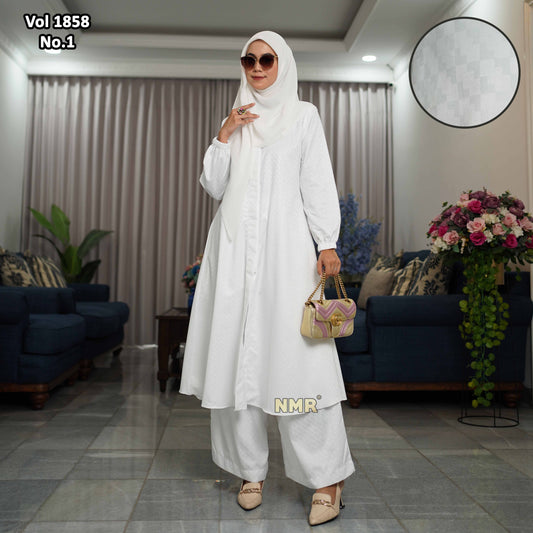 NMR Vol 1858-1 Setelan Kulot Tunik Katun Silk Arab Embos