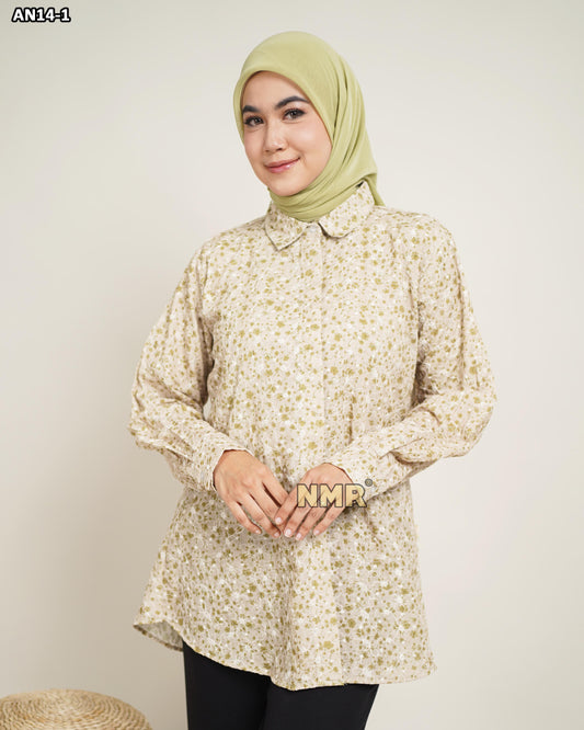 NMR Blouse Katun Embroidery Print AN14-1(kerah kemeja)