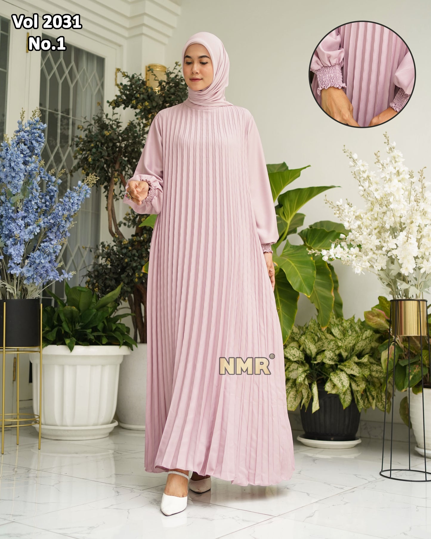 NMR Gamis MS Plisket Vol 2031-1 (Kancing Belakang)