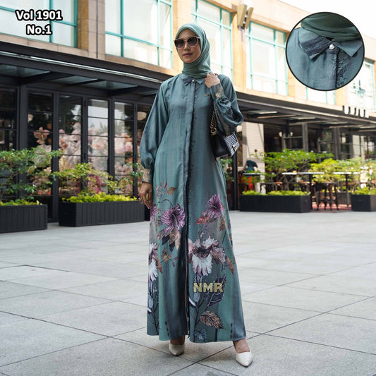 NMR Gamis Jetblack Rose Crape Kerah Vol 1901-1