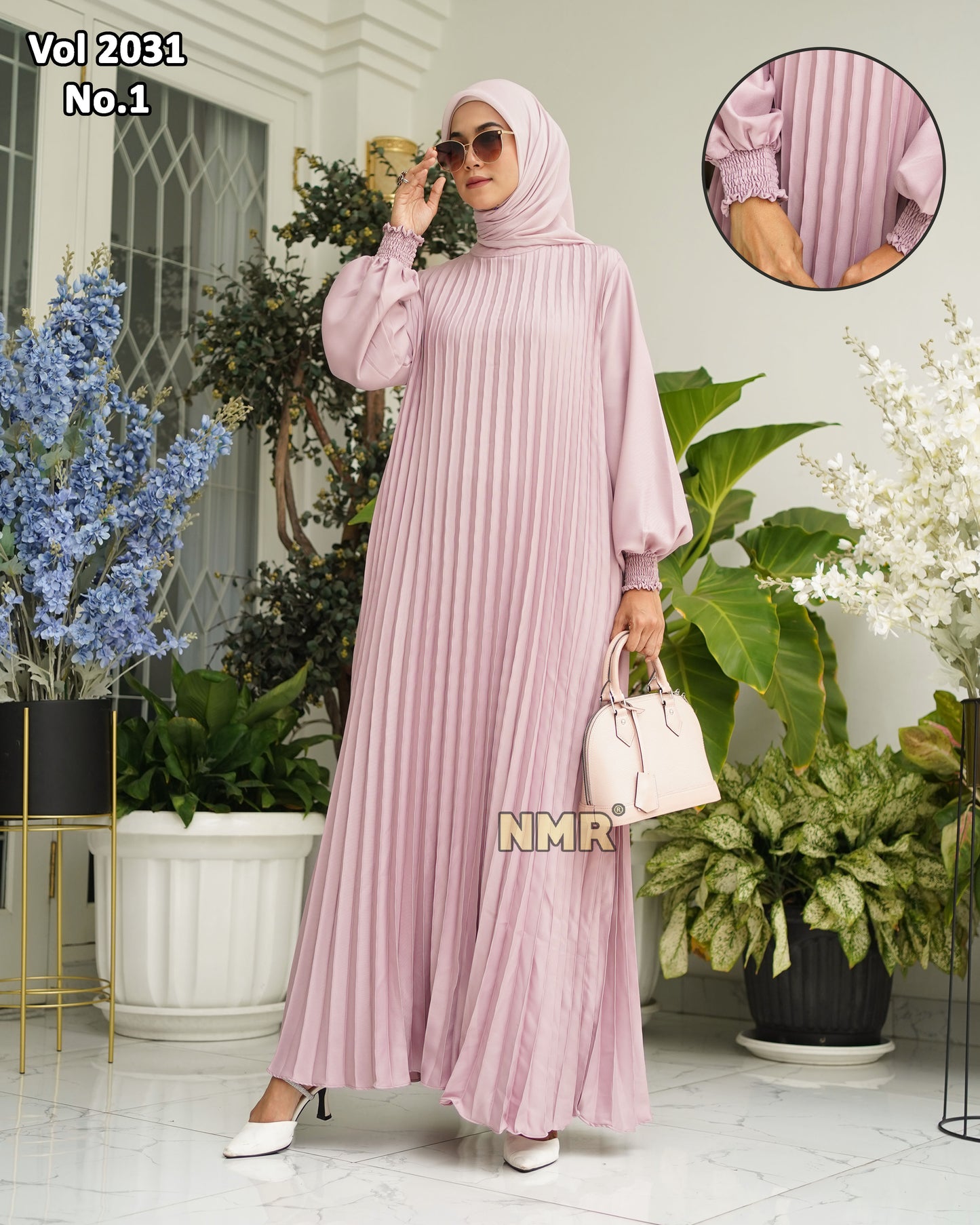 NMR Gamis MS Plisket Vol 2031-1 (Kancing Belakang)