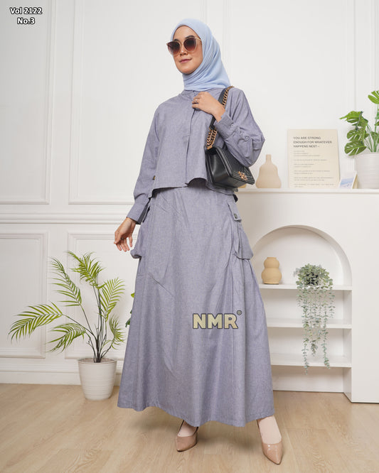 NMR Setelan Rok Linen Plain Vol 2122-3 (Sanghai)